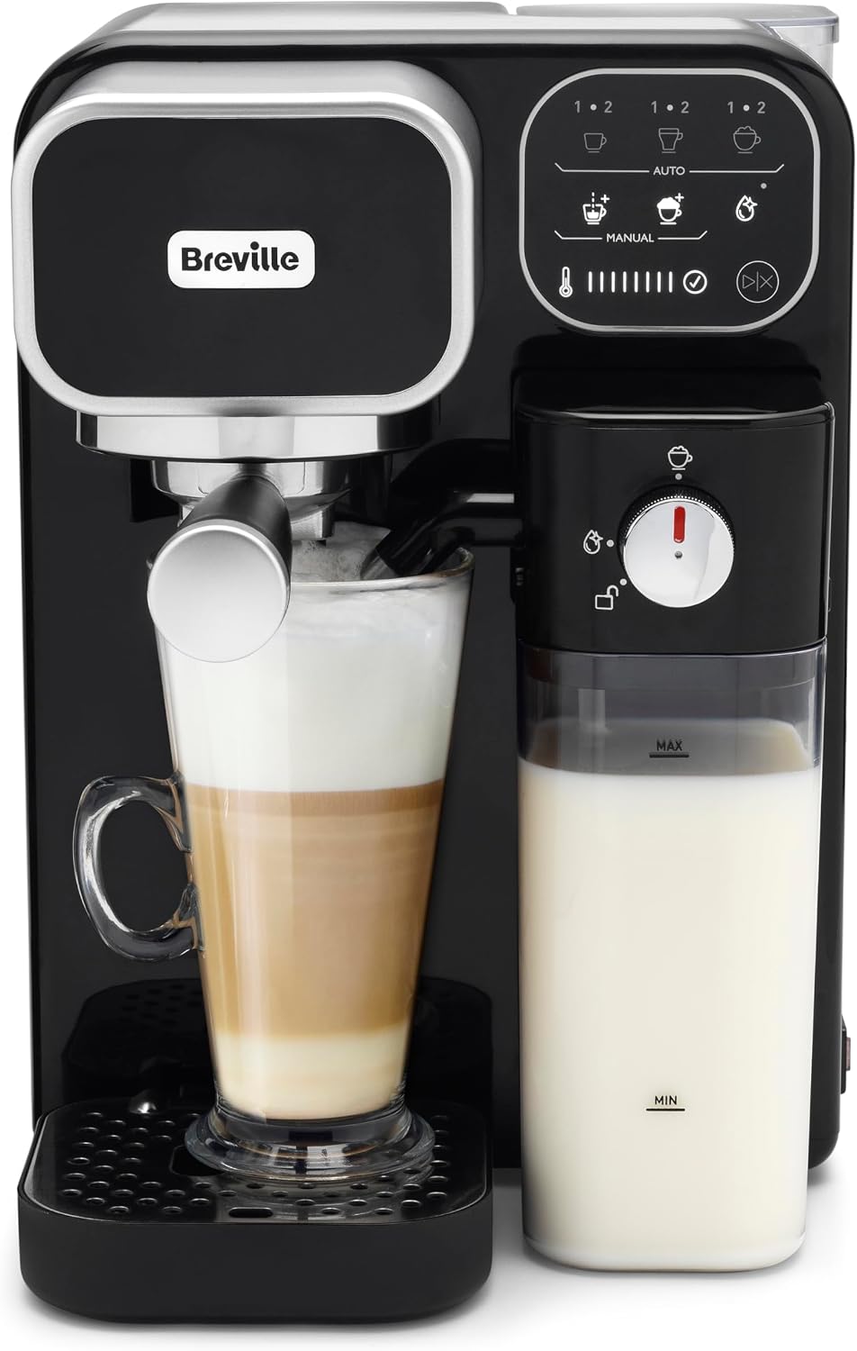 Breville Prima Latte Luxe One Touch Espresso Maker| EspressoLatte Cappuccino Coffee Maker | 19 Bar Italian Pump | Automatic Milk Frother | ESE Coffee Pod Compatible | Black [VCF166]