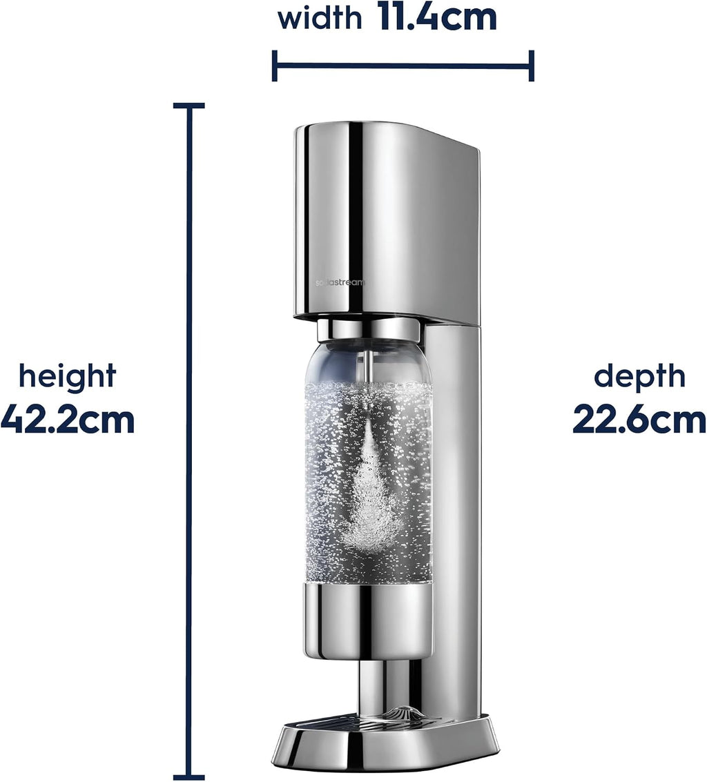 SodaStream ENSO Sparkling Water Maker, Premium Metallic Finish Soda Maker, Quick Connect CO2 System, 1 60L Gas Cylinder and 1 Dishwasher Safe BPA Free Bottle, Fizzy Water at Home, Silver