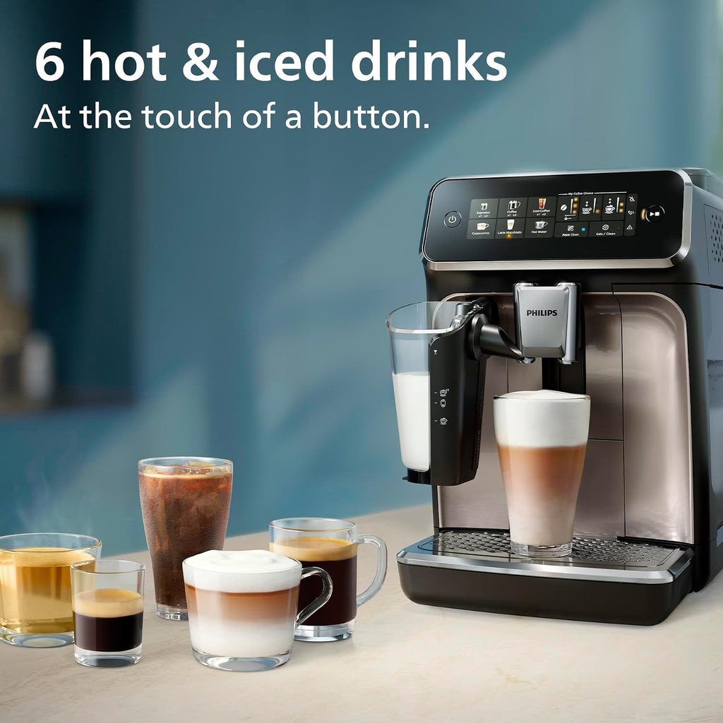 PHILIPS 3300 Series Bean to Cup Coffee Machine, LatteGo, 6 Hot/Iced Drinks