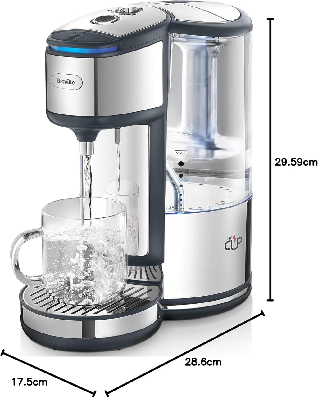 Breville BRITA HotCup Hot Water Dispenser | Integrated Water Filter | 1.8L with 3kW Fast Boil & Variable Dispense | Energy-efficient use | Stainless Steel [VKJ367]