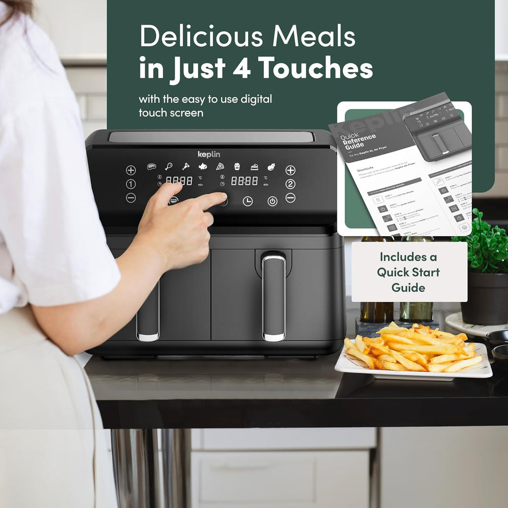 Keplin 9L Dual Zone Air Fryer - 8in1 Cooking Functions - 2700W Energy-Saving Cooker - Extra-Large Capacity for Healthy Meals - Roast, Bake, Dehydrate, Reheat,- Family Size -2 Years Warranty