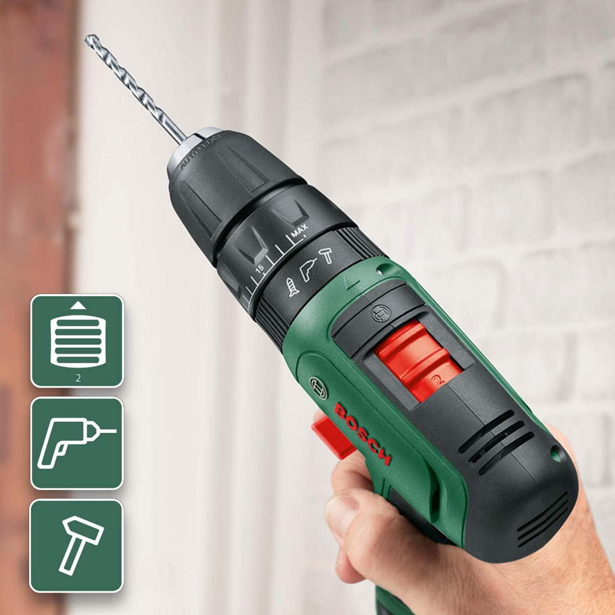 Bosch Cordless Hammer Drill EasyImpact 1200 (2X Batteries, 12 Volt System, 19 Accessories, in Carrying case)
