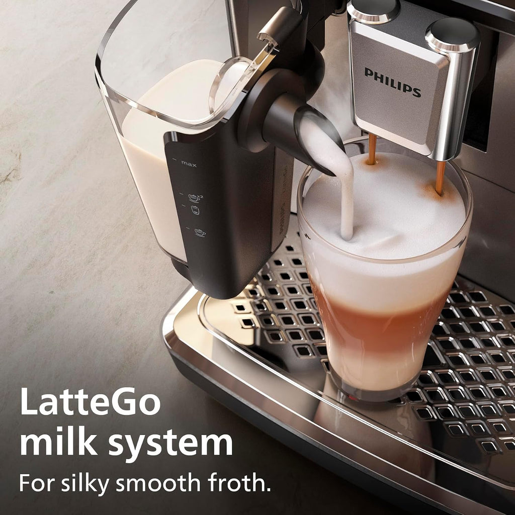 PHILIPS 3300 Series Bean to Cup Coffee Machine, LatteGo, 6 Hot/Iced Drinks