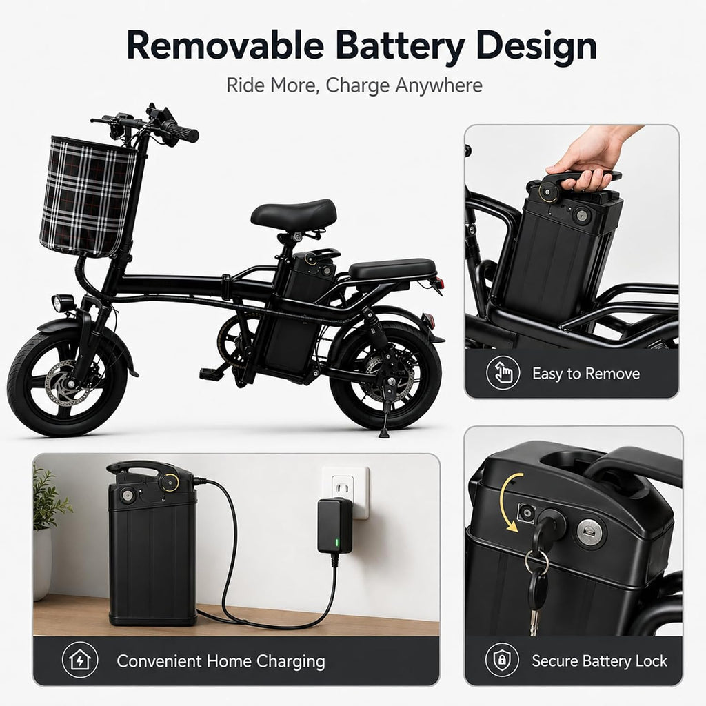 ABHI Folding 14" Electric Bike, Portable 250W Motor Compact E-bike