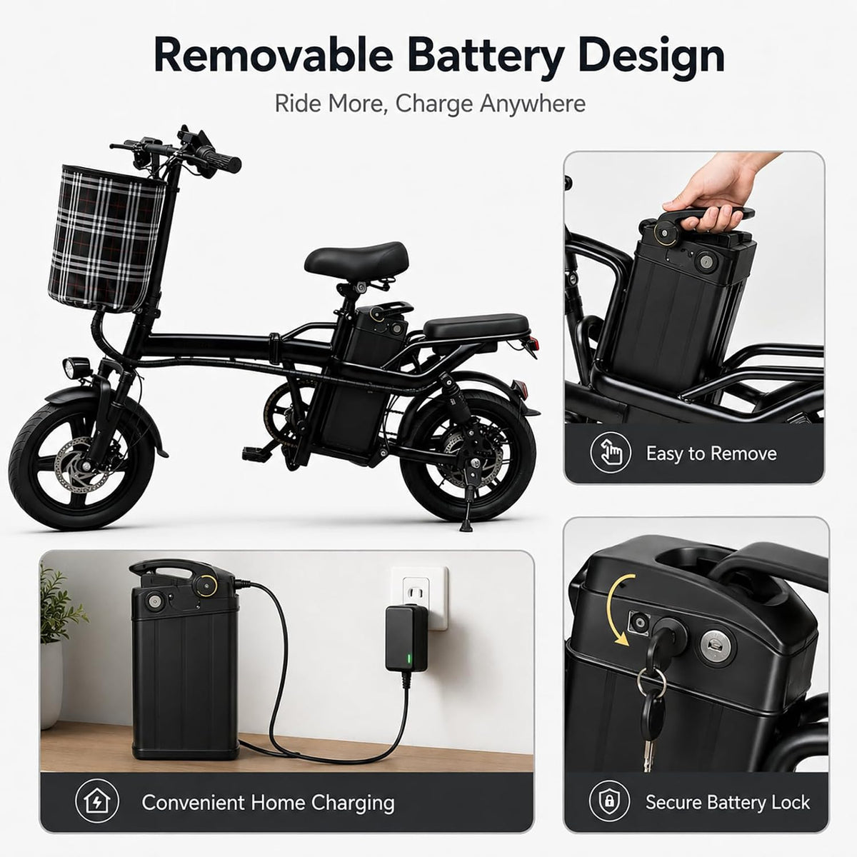 ABHI Folding 14" Electric Bike, Portable 250W Motor Compact E-bike