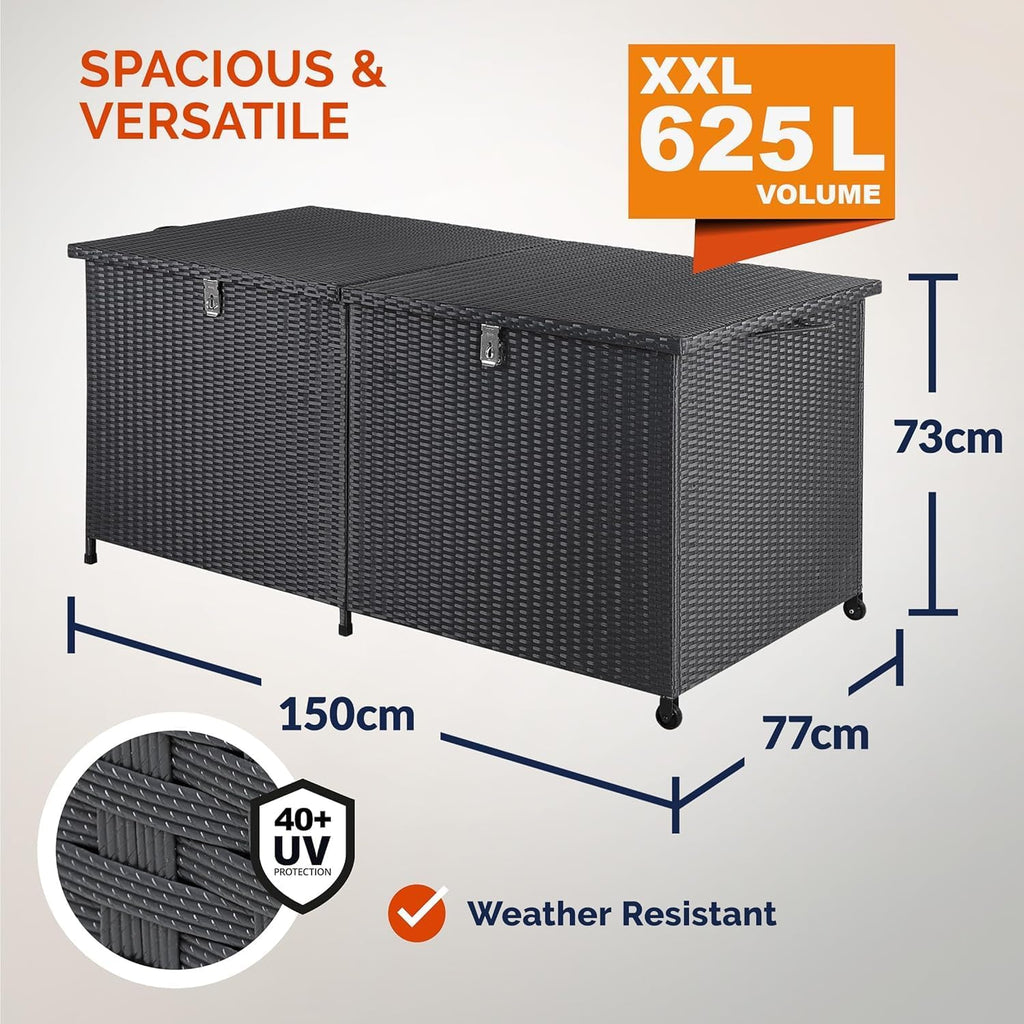 CASARIA® Rattan Garden Storage Box, Wheels & Carry Handle, Waterproof