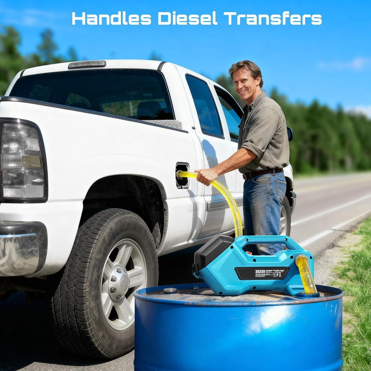 SEESII Cordless Transfer Pump for Water/Diesel, 2880L/h, 2×4.0Ah Batteries