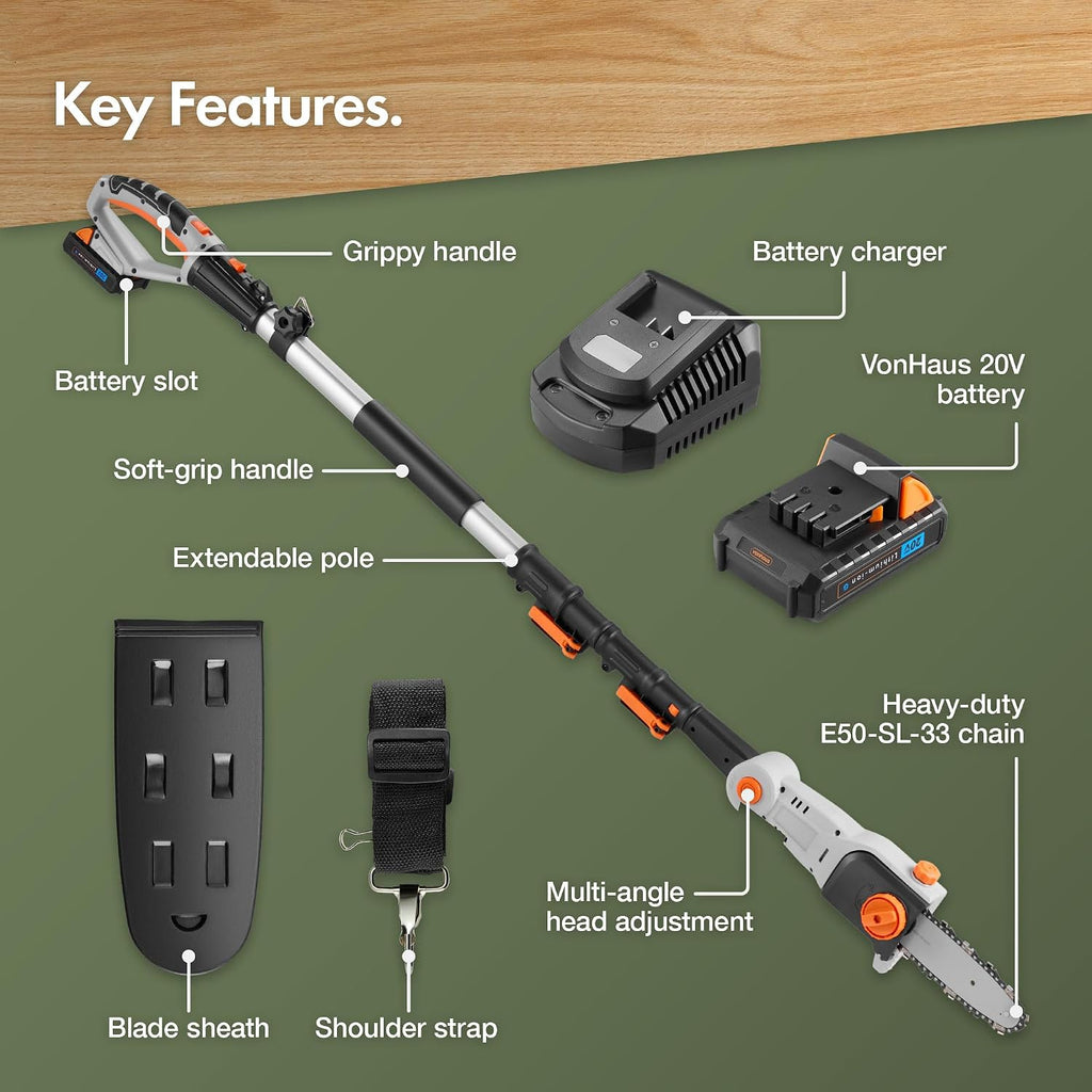 VonHaus Pole Chainsaw Cordless 20V – w/Battery & Charger, G-Series