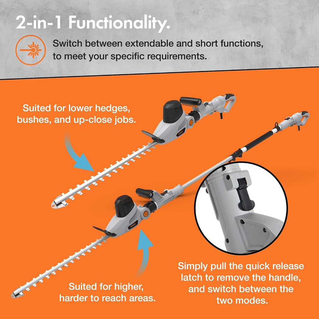 VonHaus Pole Hedge Trimmer Corded 600W – 10m Cable, Blade Cover, 45cm Blade