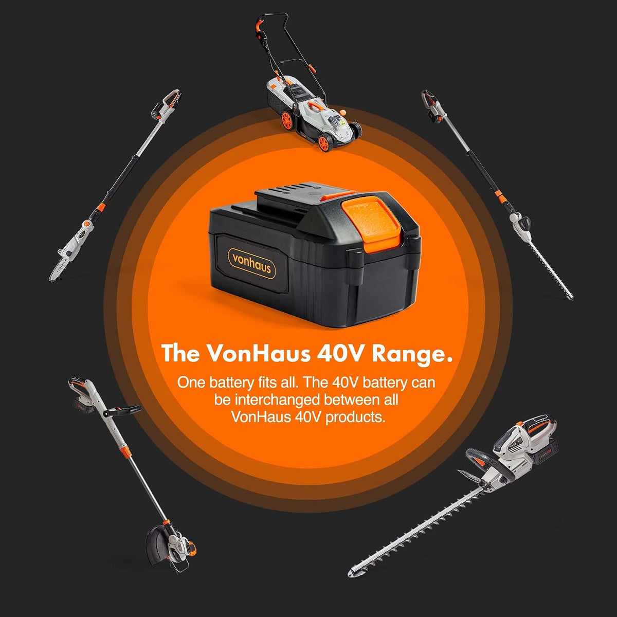 VonHaus Cordless Pole Chainsaw 40V – Electric Chainsaw with Battery, Charger and Harness – Telescopic Tree Cutter – Handheld, Portable, Foam Grip, Adjustable Length, Rotary Cutting, Robust Chain