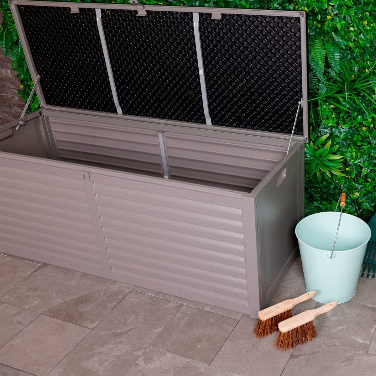 CHARLES BENTLEY Plastic Outdoor Storage Box Chest 390L, Grey, Light Grey