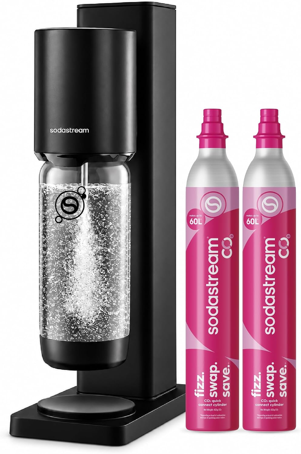 Sodastream FRESH Sparkling Water Maker Black Starter Kit, 2 CO2 & 1L Bottle