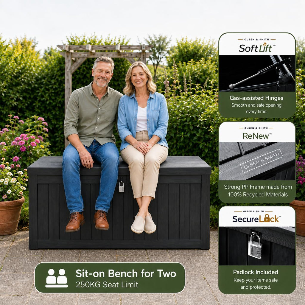 Olsen & Smith 570L Recycled Lockable Garden Storage Box & Bench Chest