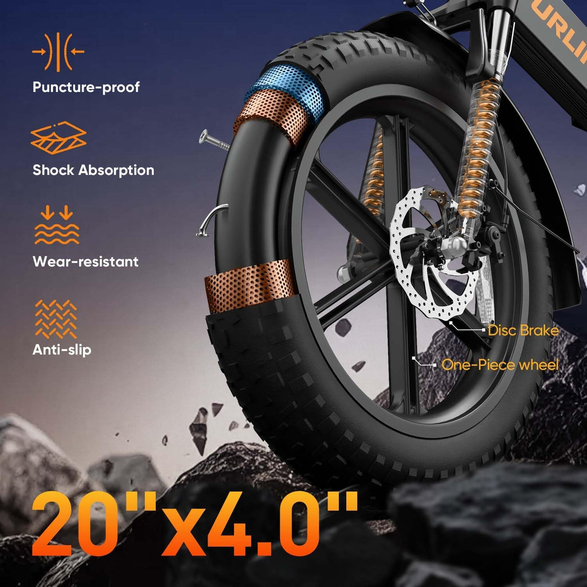 URLIFE Folding Electric Bike, 20 * 4.0 Inch Fat Tire E-Bike for Adult 48V 13AH Removable Battery, 80-100KM Long Range, Full Suspension for All Terrains, Electric Mountain Bike with LED