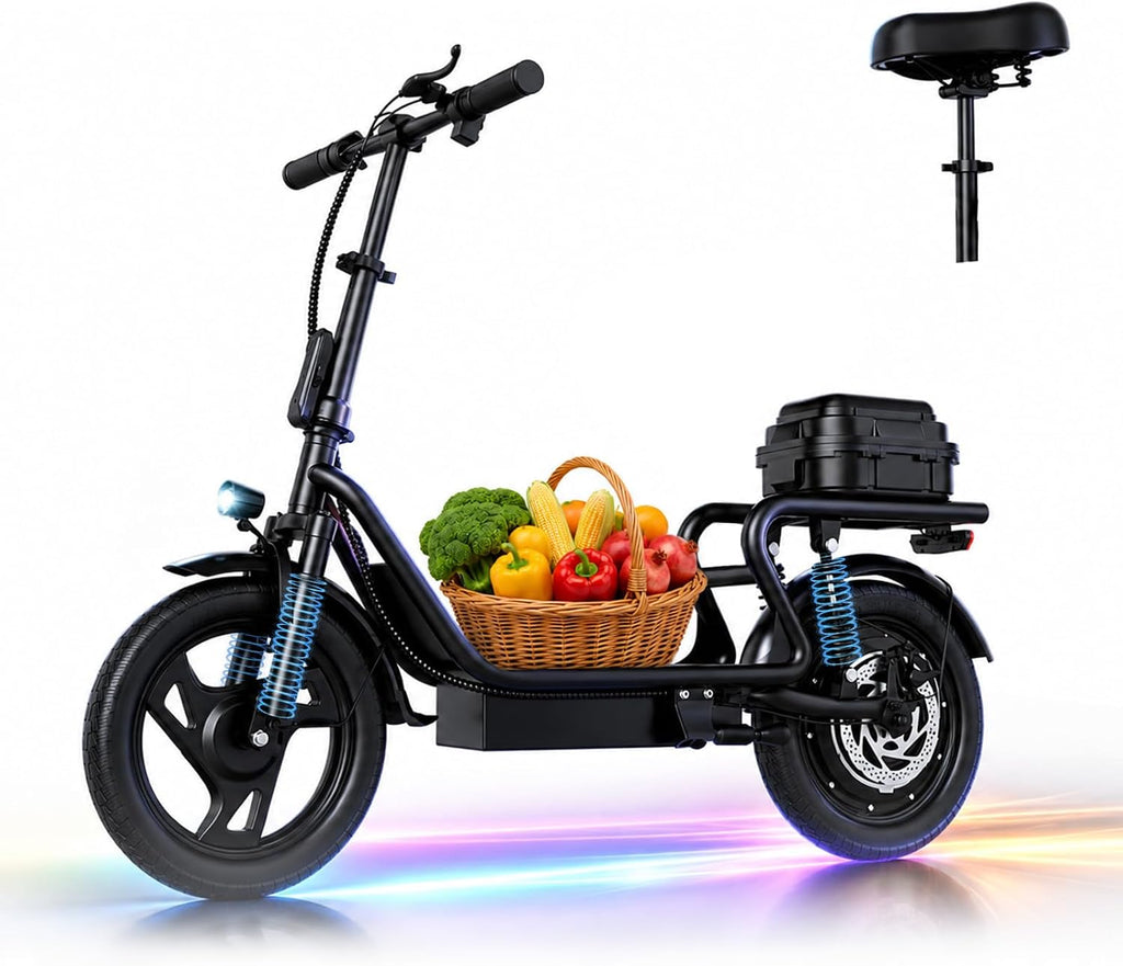 H1L Electric Scooter Adult, 14" E Scooter with 500W Motor and 30KM Long Range 25KM/H Top Speed Rear Disc Brake & Front Fork Suspension, Folding Electric Scooters with LCD Display, Max Load 120KG