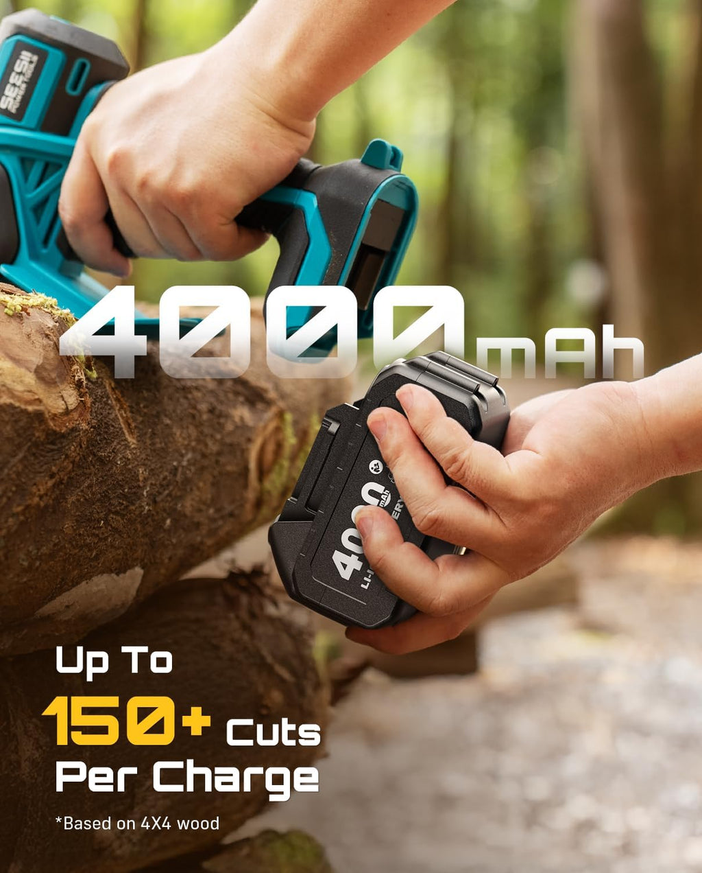 SEESII Mini Chainsaw 8 Inch & 6 Inch, Brushless, 2x4000mAh Batteries