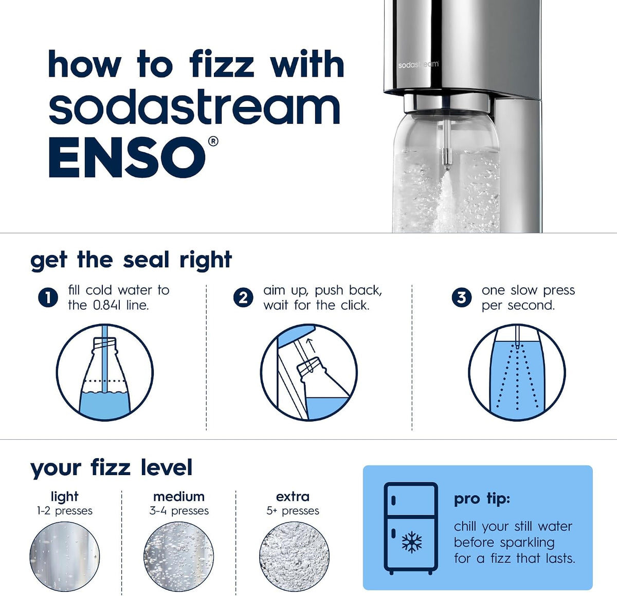 SodaStream ENSO Sparkling Water Maker, Premium Metallic Finish Soda Maker, Quick Connect CO2 System, 1 60L Gas Cylinder and 1 Dishwasher Safe BPA Free Bottle, Fizzy Water at Home, Silver