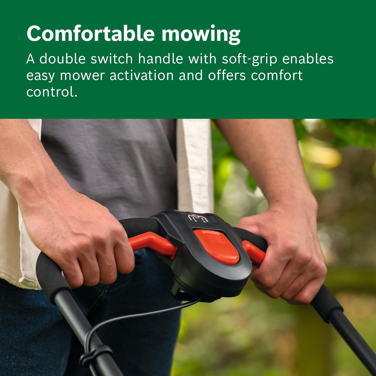 Bosch Cordless Lawn Mower ROTAK18V2-38 (Cutting Width: 38 cm, Height of Cut: 30-75 mm, 40 l Fabric Grass Bag, Mulch Plug, incl 2 x 18V Battery and Charger)
