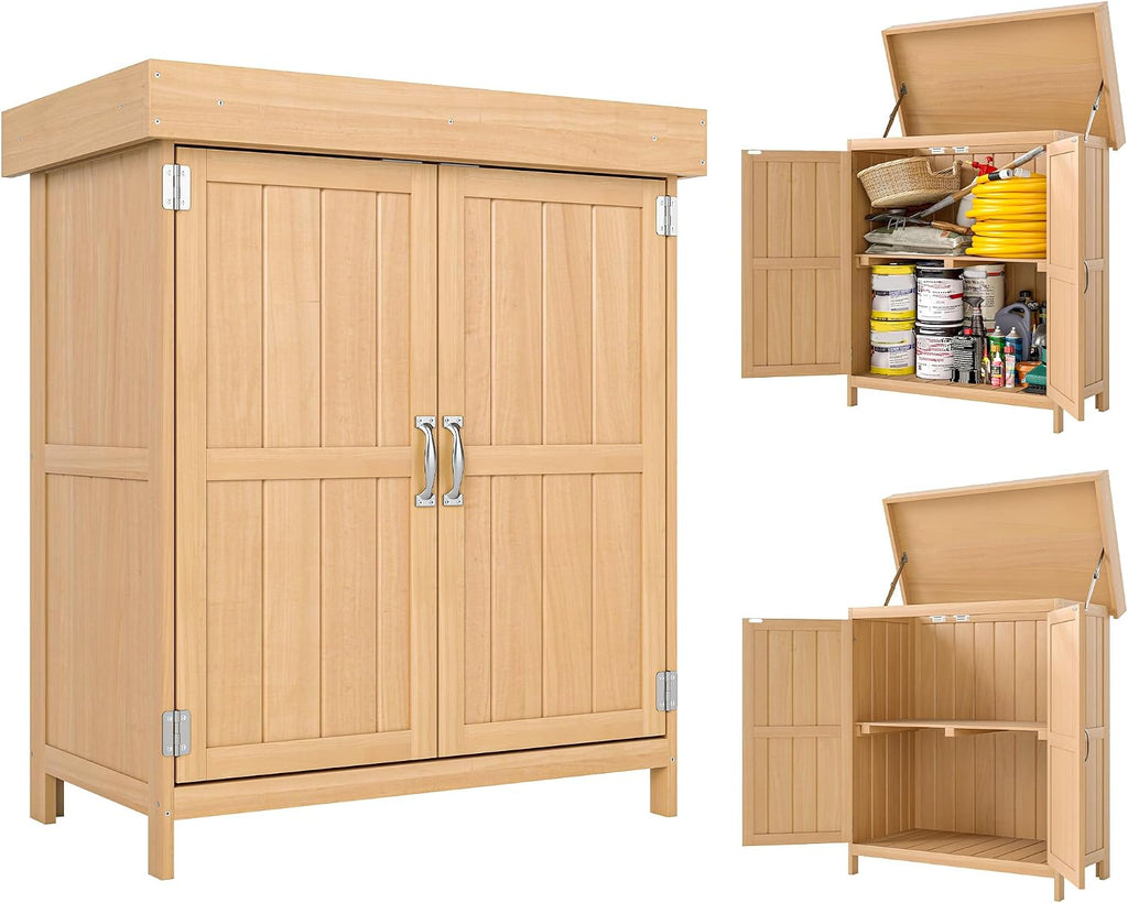 Outsunny Small Shed, Openable Roof 74 x 43 x 88 cm Natural Wood Finish