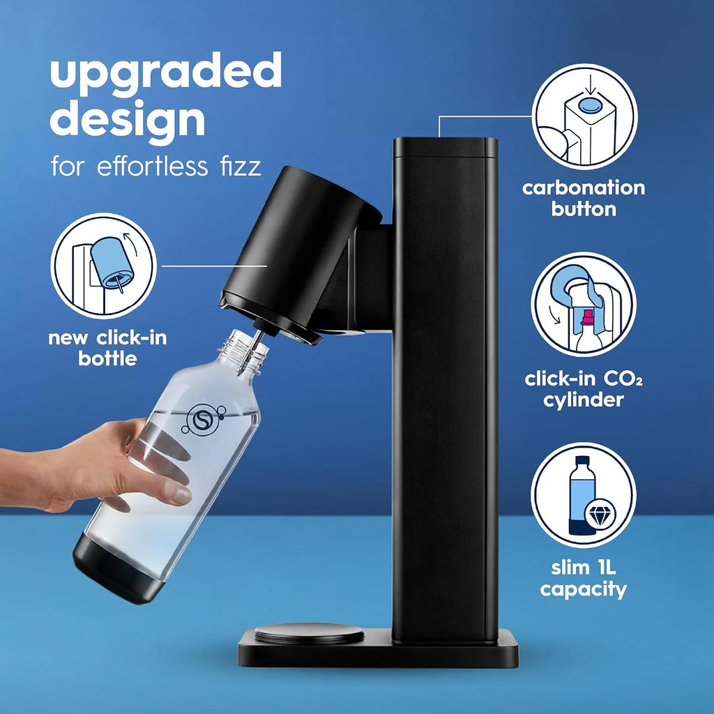 Sodastream FRESH Sparkling Water Maker Black Starter Kit, 2 CO2 & 1L Bottle