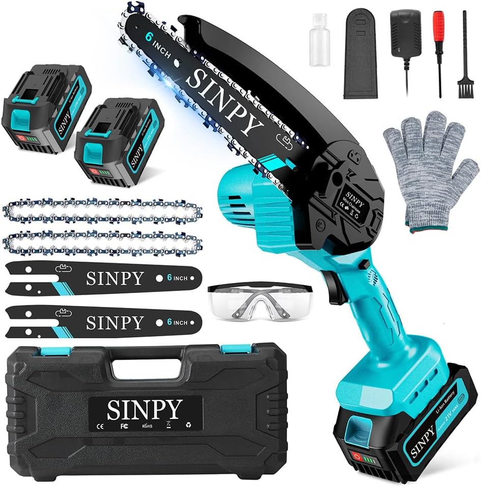 Mini Chainsaw Cordless 8000mAh 6-Inch Portable Electric Chainsaws with 2 Chains Small Chain Saws Handheld for Wood/Tree Cutting, Gardening Gift for Dad Husband Women Men