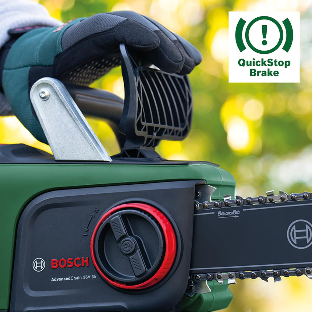 Bosch Cordless Chainsaw AdvancedChain 36V-35-40 (for Cutting Through Tough Hardwood; 36 Volt System; Chain Speed: 14m/s; Without Battery)
