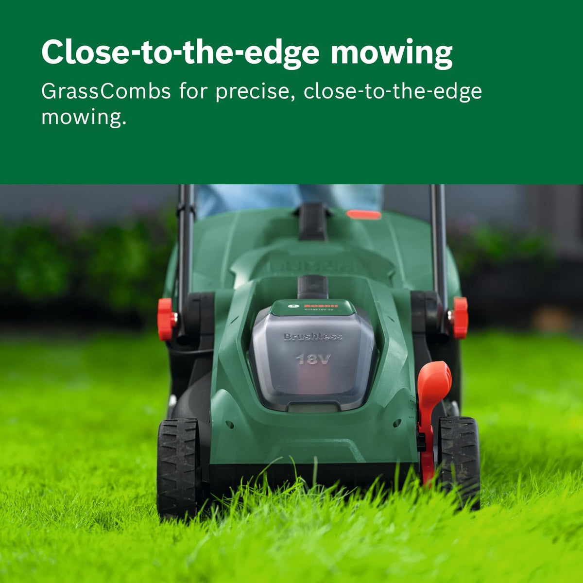 Bosch Cordless Lawn Mower ROTAK18V-32 (Cutting Width: 32 cm, Height of Cut: 25-65 mm, 35 l Fabric Grass Bag, Mulch plug, incl Battery and Charger)