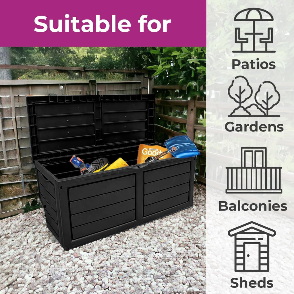 Neo 320 Litre Plastic Waterproof Outdoor Garden Plastic Storage Box Furniture (Black)