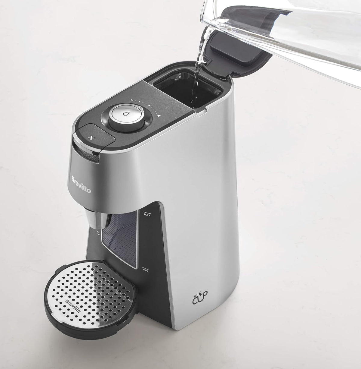 Breville HotCup Hot Water Dispenser | 2.0 Litre with 3 kW Fast Boil | Variable Dispense and Height Adjust | Energy-efficient use | Silver [VKT111]