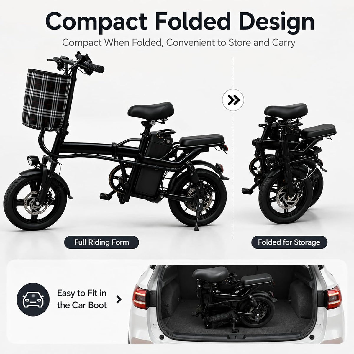 ABHI Folding 14" Electric Bike, Portable 250W Motor Compact E-bike