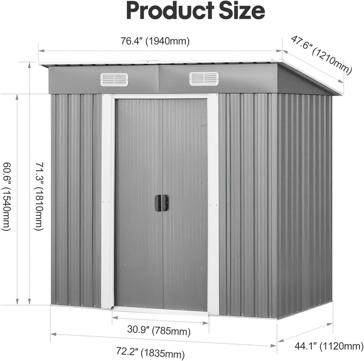 Panana Metal Garden Shed Storage Sheds Heavy Duty Outdoor FREE Base Foundation Green/Grey Color (6X4 Grey)