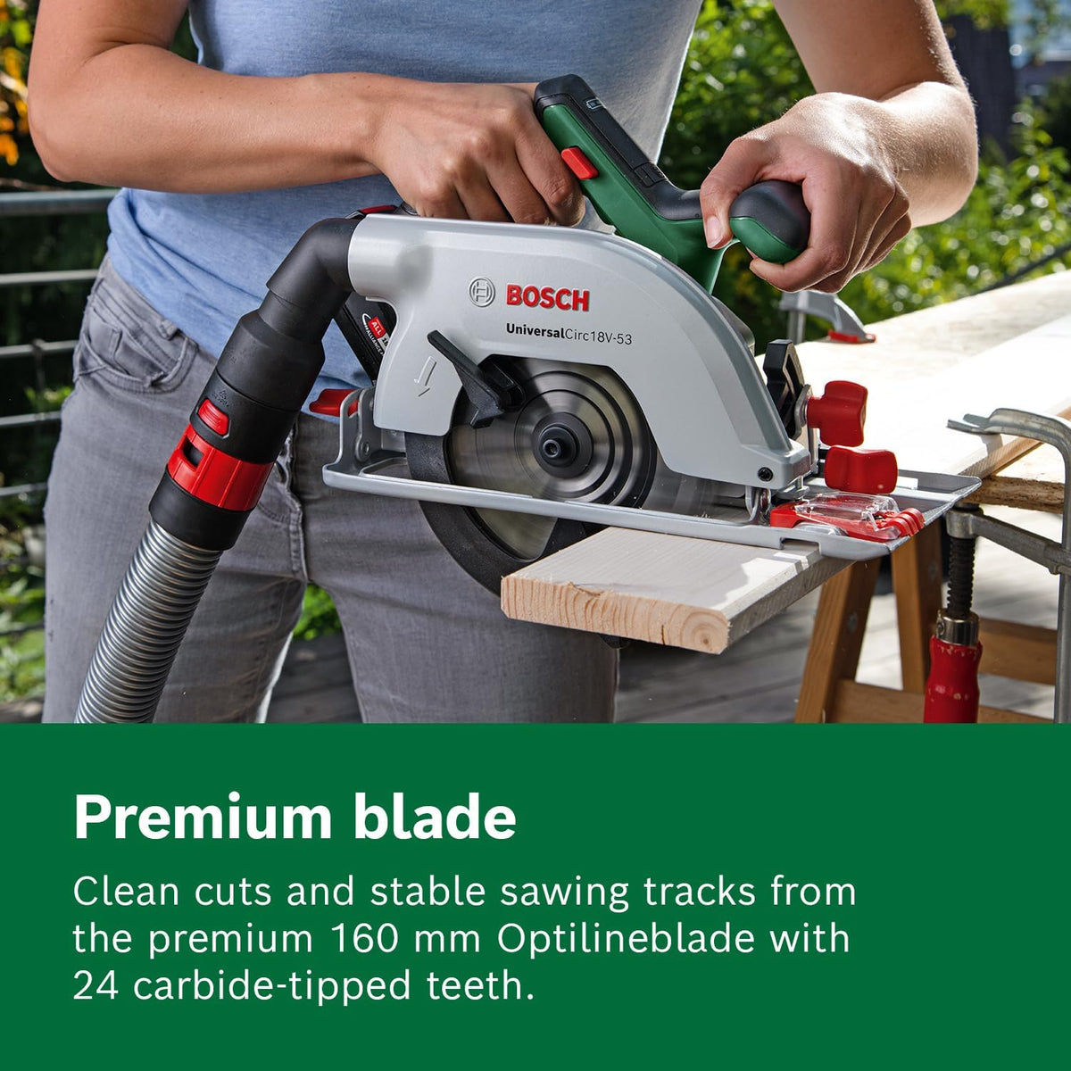 Bosch Cordless Circular Saw UniversalCirc 18V-53 (Precise Sawing in Any Wooden Material; Max. Cutting Depth 53 mm; 2-Piece Guide Rail Set; 18 Volt System; Without Battery) – Amazon Edition