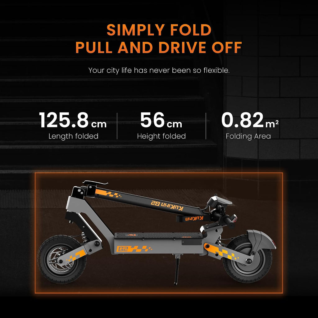KUKIRIN G2 Electric Scooter for Adults, 55km Long Range, Foldable E Scooter, 10-Inch Tubeless Tyres, Dual Suspension, Dual Disc Brakes, Touch Display, IPX4 Water Resistant, EN17128