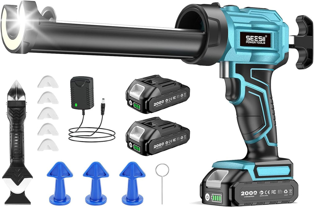 SEESII Silicone Sealant Gun with 2x2000mAh-Batteries for 10-10.5 Oz