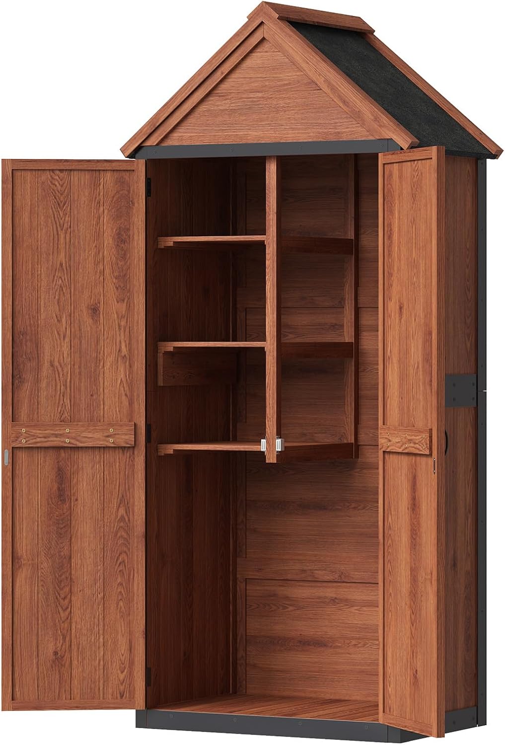 Aoxun Tall Wooden Garden Cabinet 70x38x166cm, 3 Shelves and Asphalt Roof