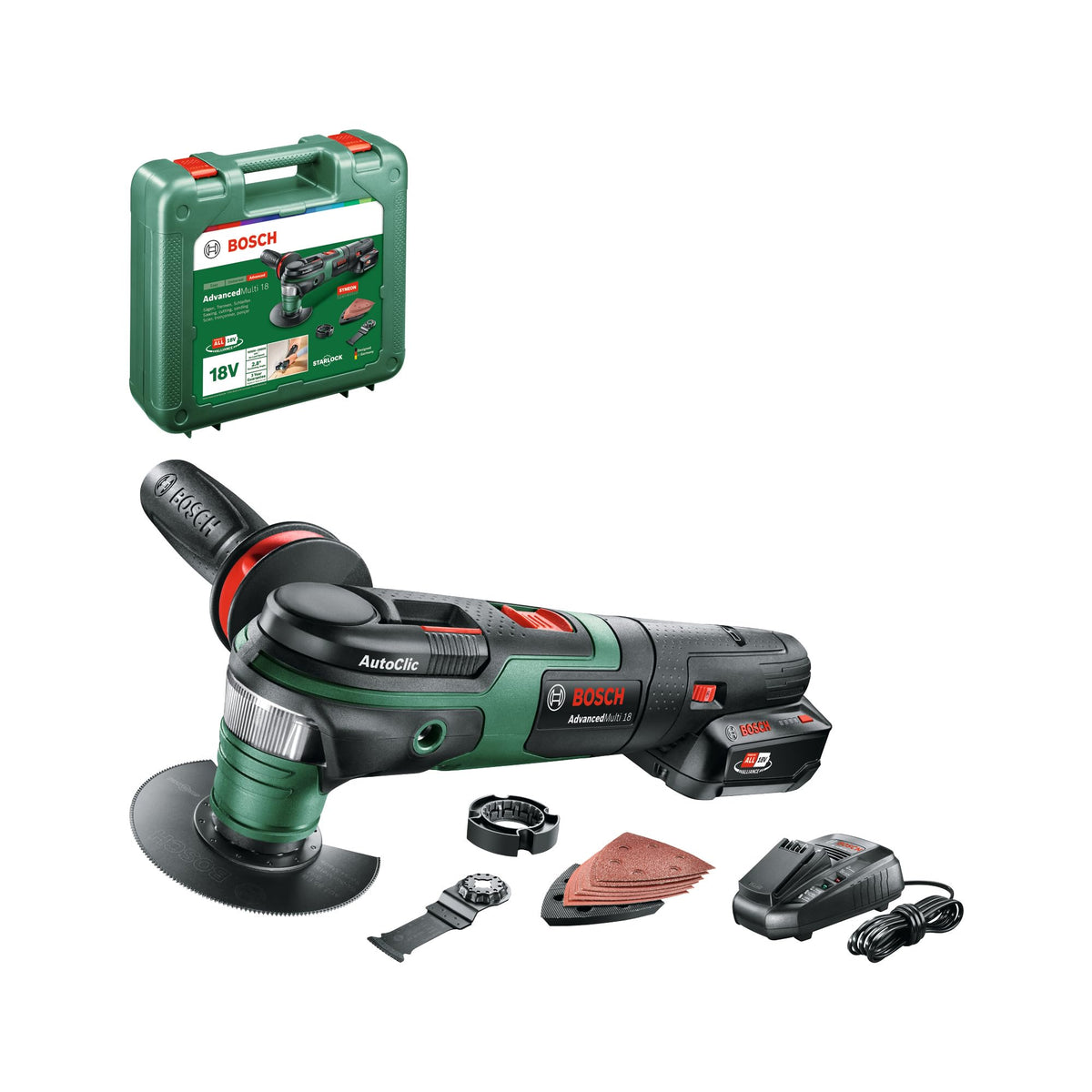 Bosch Home and Garden Multi Tool AdvancedMulti 18 (Without Battery, 18 Volt System, Universal Accessory Set, in SystemBox|Size S) - Amazon Edition