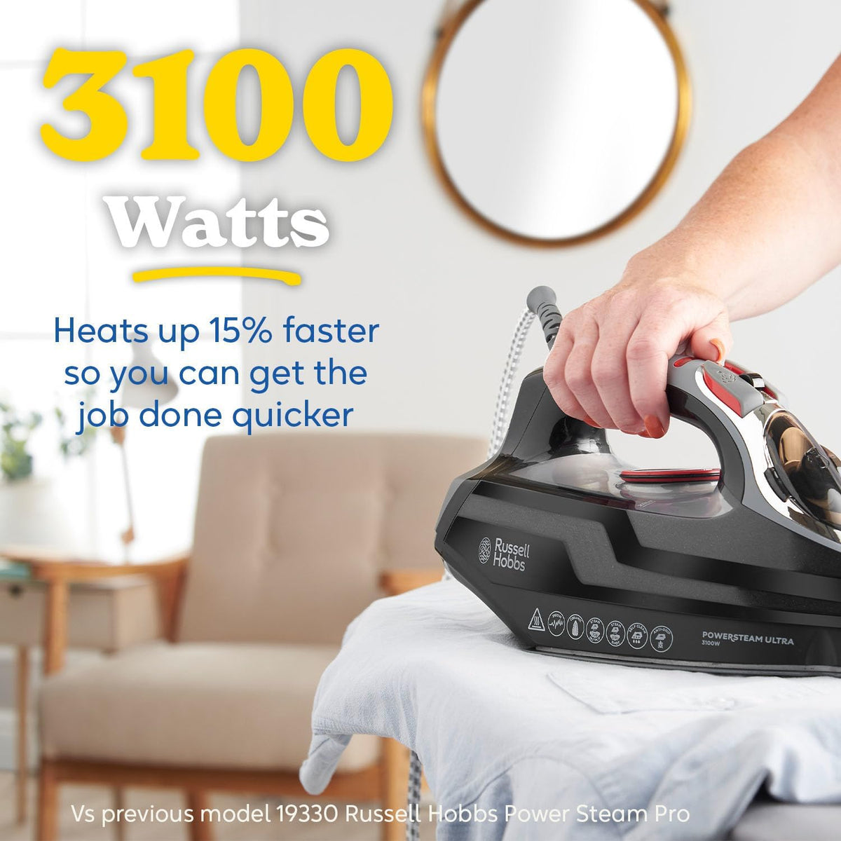 Russell Hobbs Steam Iron, 3100W, 210 g and min Extra Steam Boost, 350ml