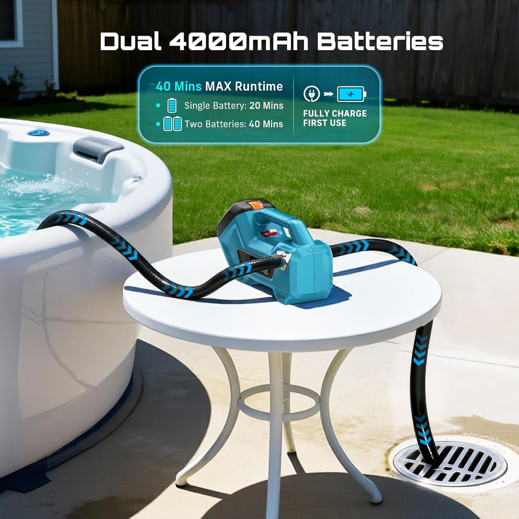 SEESII Cordless Transfer Pump for Water/Diesel, 2880L/h, 2×4.0Ah Batteries