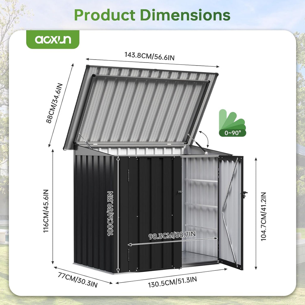 Aoxun 4.7x2.9ft(Overall Dimensions) Metal Garden Shed, Openable Front & Top Doors, Outdoor Galvanized Tool Storage Shed, Sheds and Outdoor Storage for Backyard Garage Lawn, Black