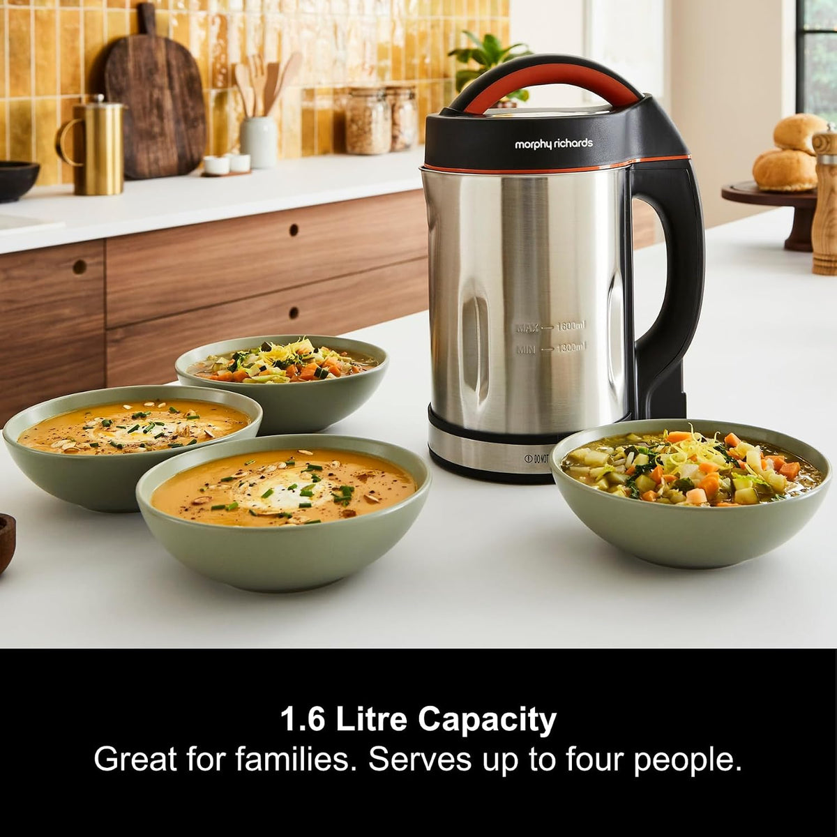 Morphy Richards Classic Soup Maker, 1.6L, Multi-Settings, LED Displayed Panel, Motorised Blade, Stainless Steel, 1000W, 48822