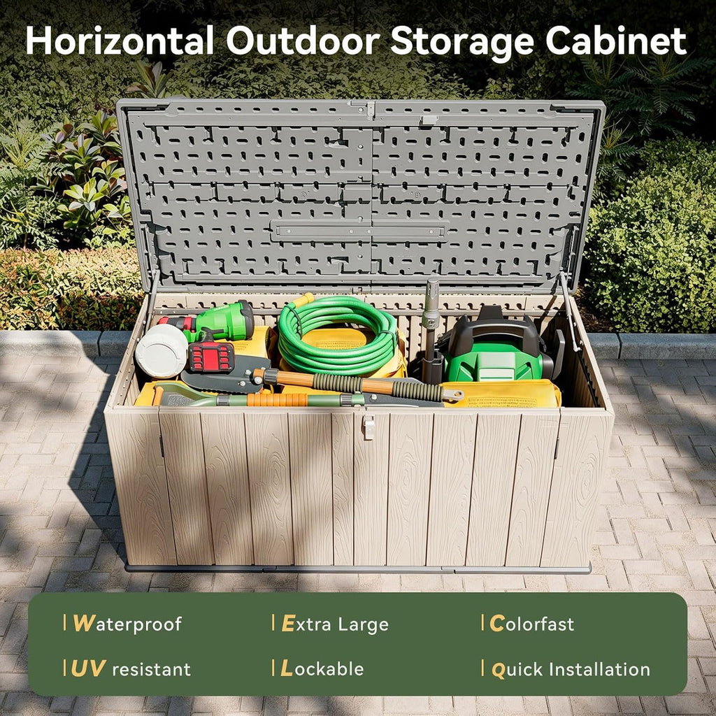 Garden Storage Box,600L Waterproof Resin Deck Box Bench with Lockable Lid & Handles,Outdoor Storage Box for Cushion Tool Toy and Pool Accessories(Brown)