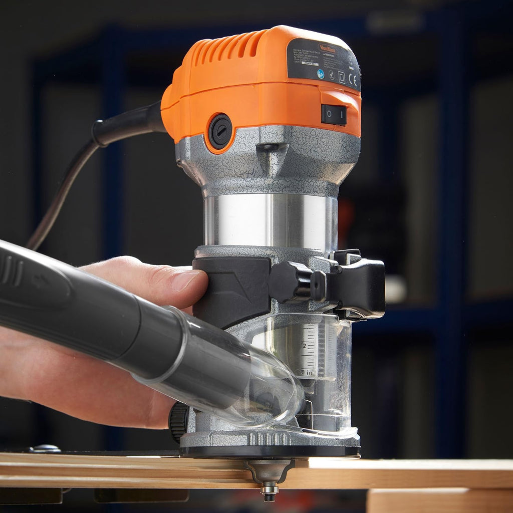 VonHaus - Compact Palm Router Saw 710W - Electric Trimmer Router Corded - Chuck Collect Diameter 1/4”, 3/8” - 220V Wood Cutter - Trimmer Base for Wood/Laminate Flooring - 6 Speed Setting