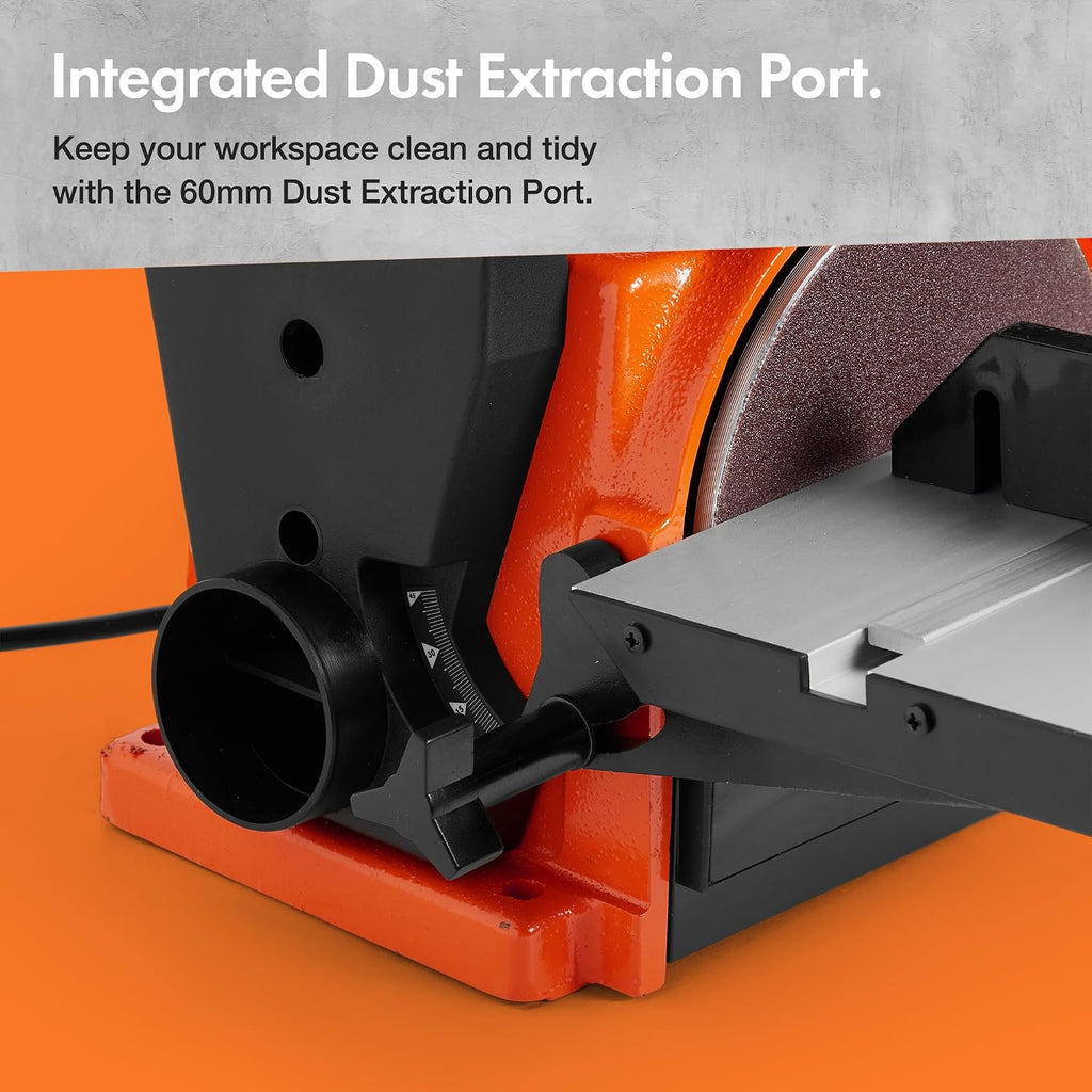 VonHaus Benchtop Belt & Disc Sander, 100mm x 915mm, with Cast Iron Base and Integrated Dust Port - Removable Table, Sanding Belt and Disc Included