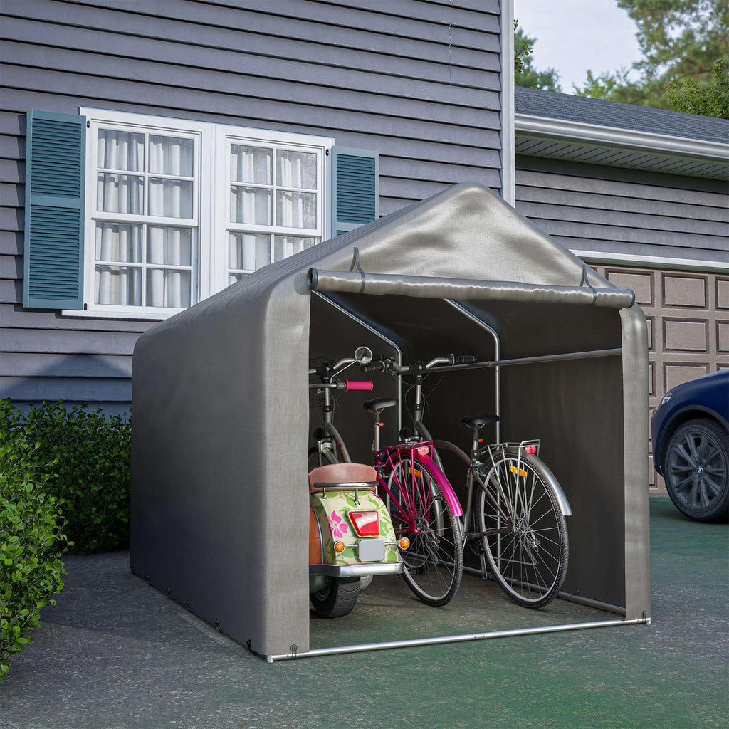 BIRCHTREE 1.8M*1M Garden Waterproof Anti-UV Bike Storage Tent Bicycle Motorcycle Shed Shelter Outdoor Backyard Steel Frame PE Cover Zipper Door Small Grey