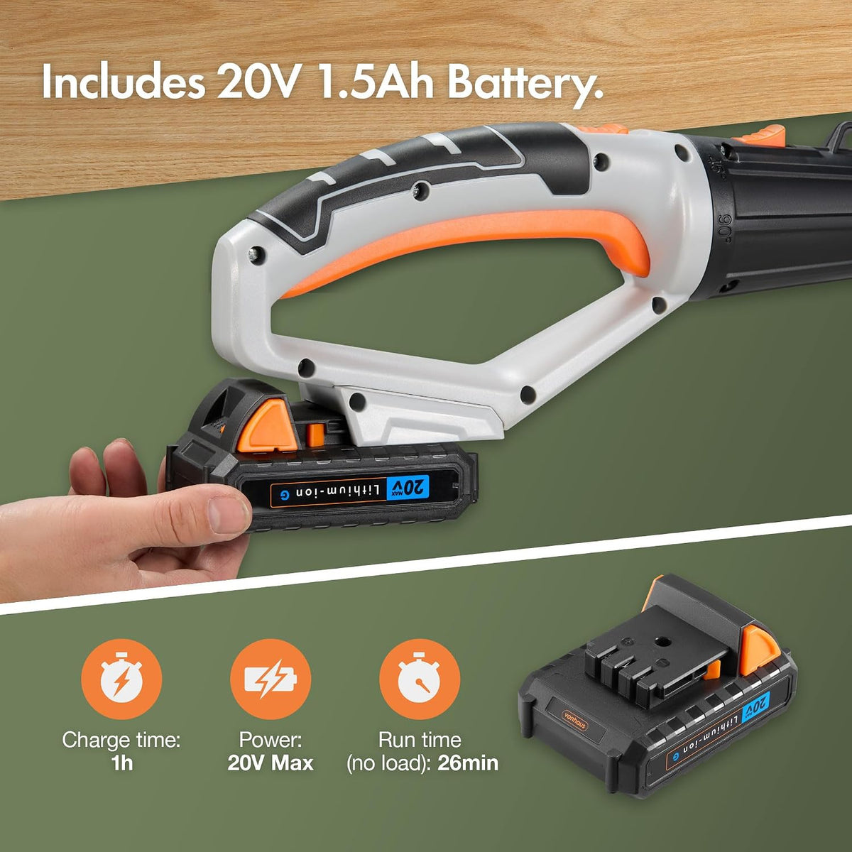 VonHaus Pole Chainsaw Cordless 20V – w/Battery & Charger, G-Series