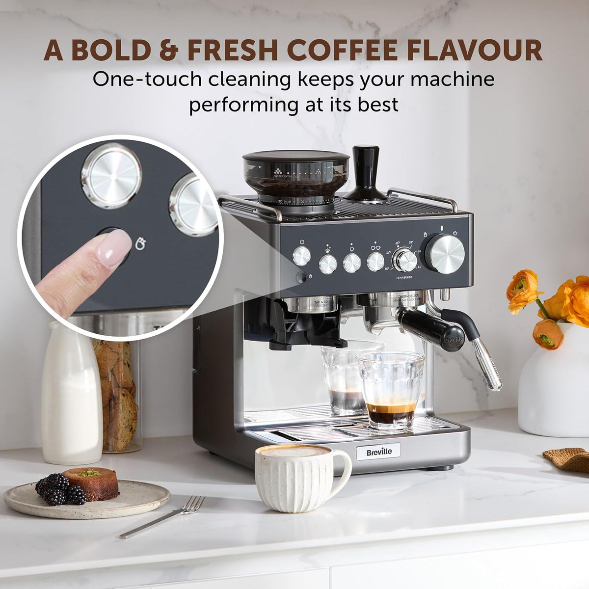 Breville Barista Sense Espresso Machine | Bean to Cup Coffee Maker with Integrated Coffee Grinder & Milk Frother | TempSense Steam Wand | 15 Bar Italian Pump | Black [VCF187]