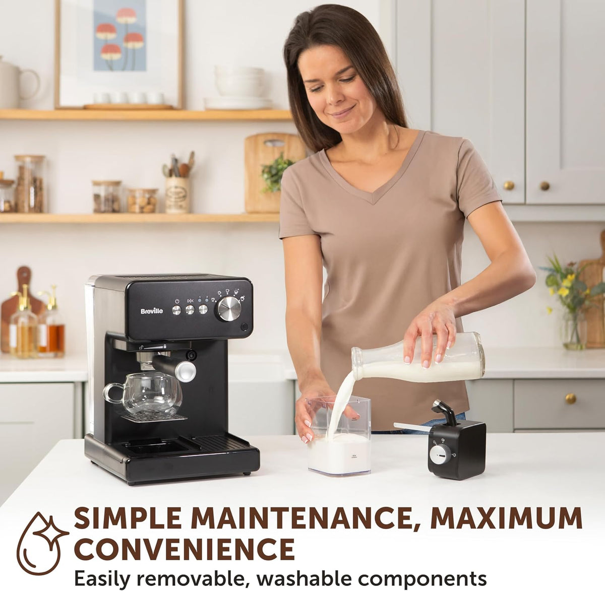 Breville Prima Latte One-Touch Espresso Maker | Auto Milk Frother | Coffee Machine for CappuccinosLattes & More | 15 Bar Italian Pump | Black | VCF183