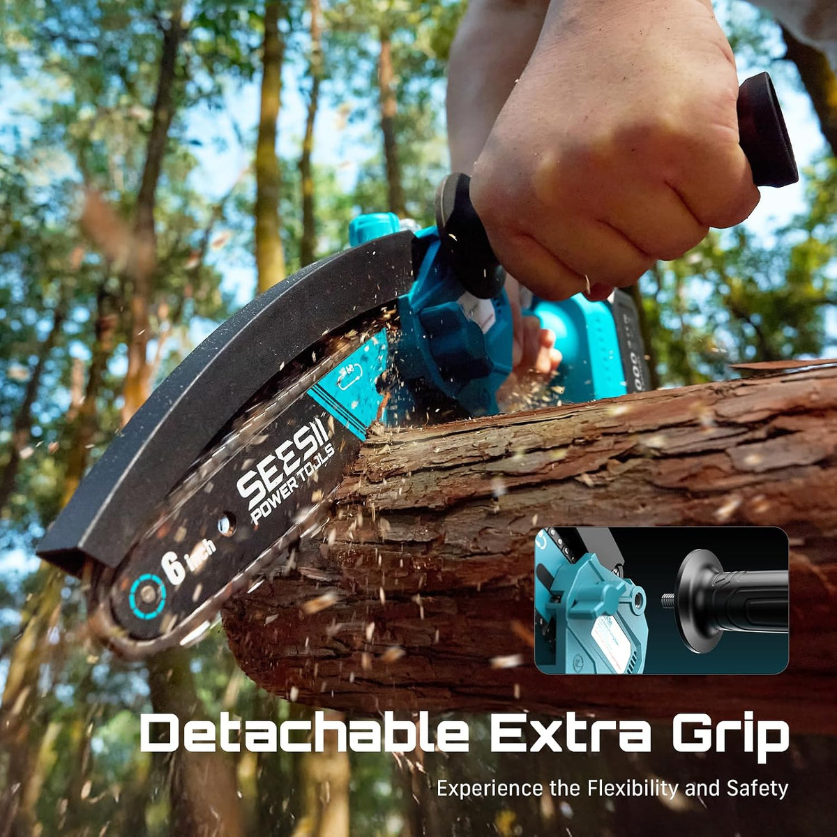 SEESII Mini Chainsaw Cordless 6 Inch with 2×4000mAh Batteries