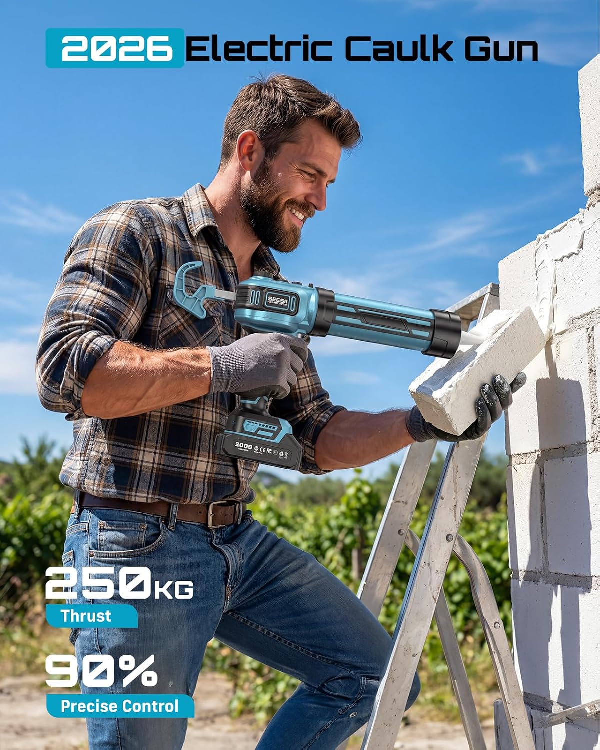 SEESII Electric Caulk Gun w/2 x 2.0Ah Batteries, Upgraded Brushless 10 Oz