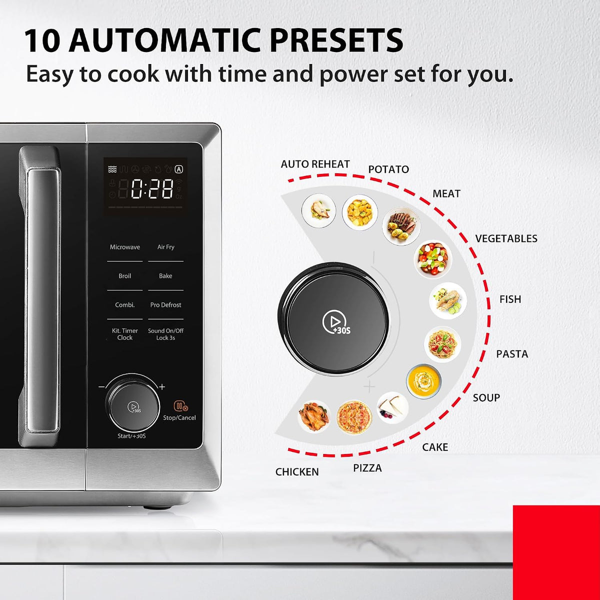 TOSHIBA Air Fry Combo 5-In-1 26L Countertop Microwave Oven, Broil, Bake, Combi, 10 Power Levels, 10 Auto Cooking Presets, Easy Defrost, Black, 900W, ML2-EC26SF(BS)